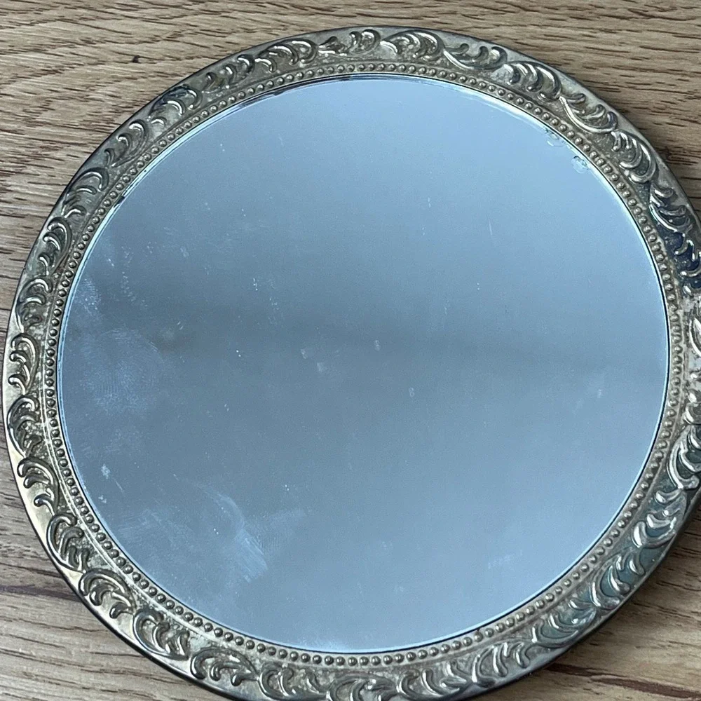 VTG Regency Silver Plated Vanity Mirror and Brush Set Floral Repousse Bridgerton